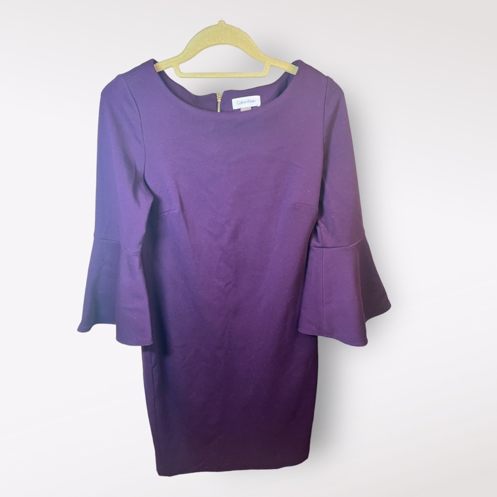 Calvin Klein MIDI Bell Sleeve Dress Size 6 Rich Purple
